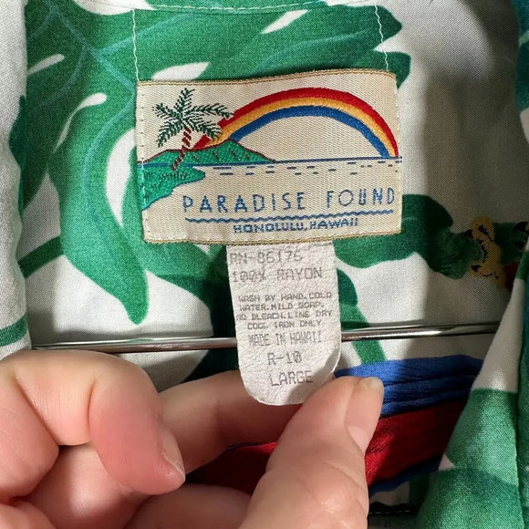 Paradise Found Hawaii Parrot Tropical Print Button Up Large - Picture 5 of 7